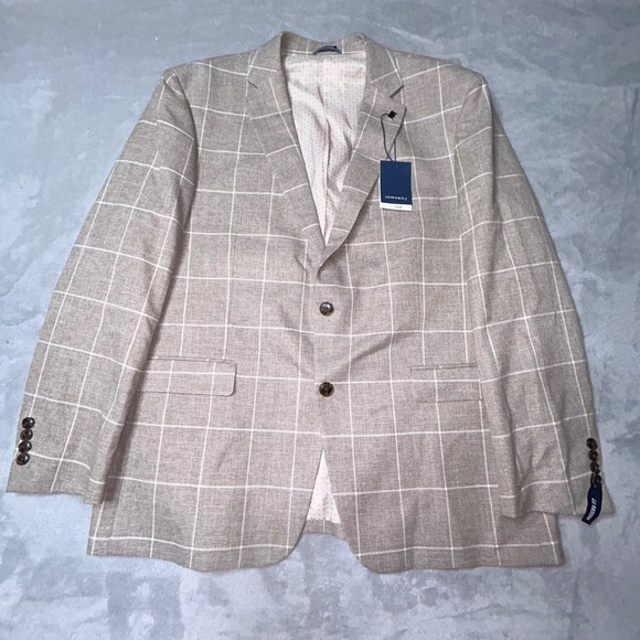 crown & ivy Other - Crown & Ivy Blazer 46R Tan Windowpane Sport Coat Modern Fit Stretch NWT motion